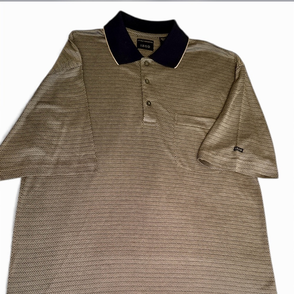 Izod Polo Shirt with Beige Pattern and Dark Collar